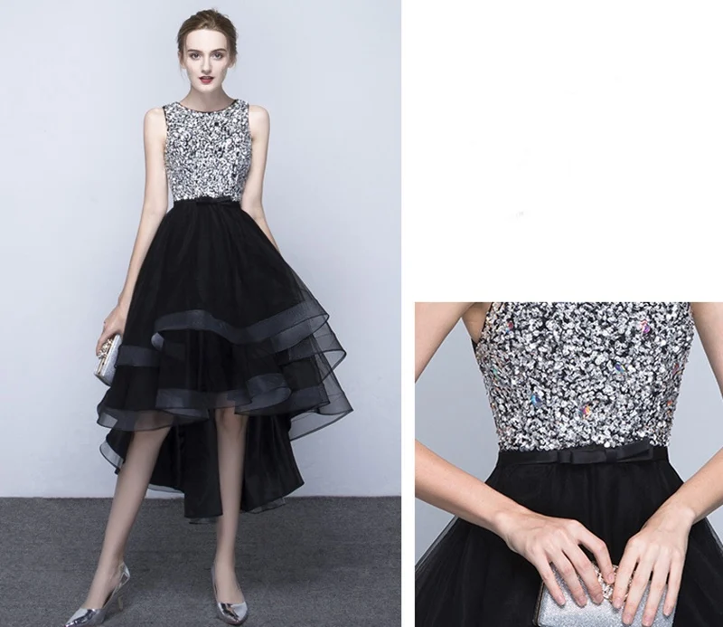 Short Front Coctail Dress Gown Sequin Puffy Dresses For Prom Pinafore Vestido Formal Cocktail Dresses Evening Party TS195