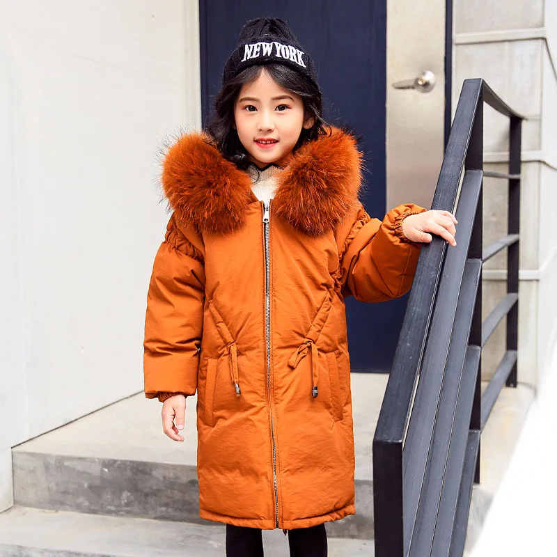 

-40 degrees Girls White Duck Down Outerwear Coats 2018 Winter Children Warm Clothes fashion Real Fur Collar Jacket 5-14 Years