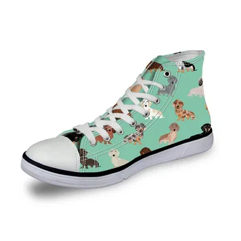 

2021 Spring Women High Top Canvas Shoes Casual Vulcanize Flat Shoes Cute Animal Bull Terrier Dog Printed Female Lacing Shoe
