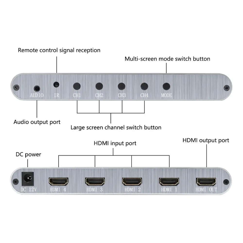 HDMI Multiviewer 4X1 1080P Quad Screen 4 Input 1 Output with HDMI Seamless Switcher Function Video Converter for tv projector