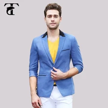 Блейзеры для мужчин приталенный повседневный костюм Небесно-Голубой блейзер для отдыха синий мужской пиджак летний костюм крутой дизайн студенческий колледж
