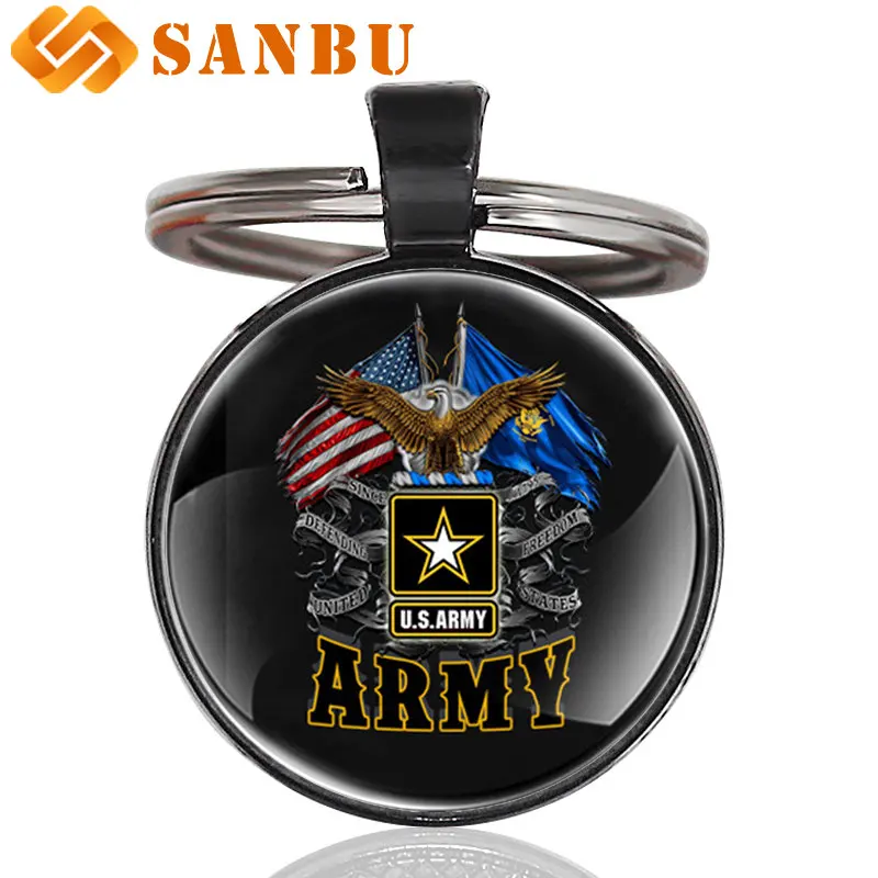 

2018 New Fashion US Army Keychain Classic United States Army Eagle Glass Cabochon Key Chain