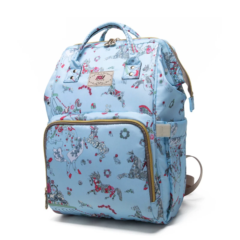 Водонепроницаемая сумка для подгузников Anti Thef для мам, рюкзак для подгузников для мам, рюкзак для подгузников с принтом, органайзер для младенцев, сумка для пеленания для ухода - Цвет: Синий