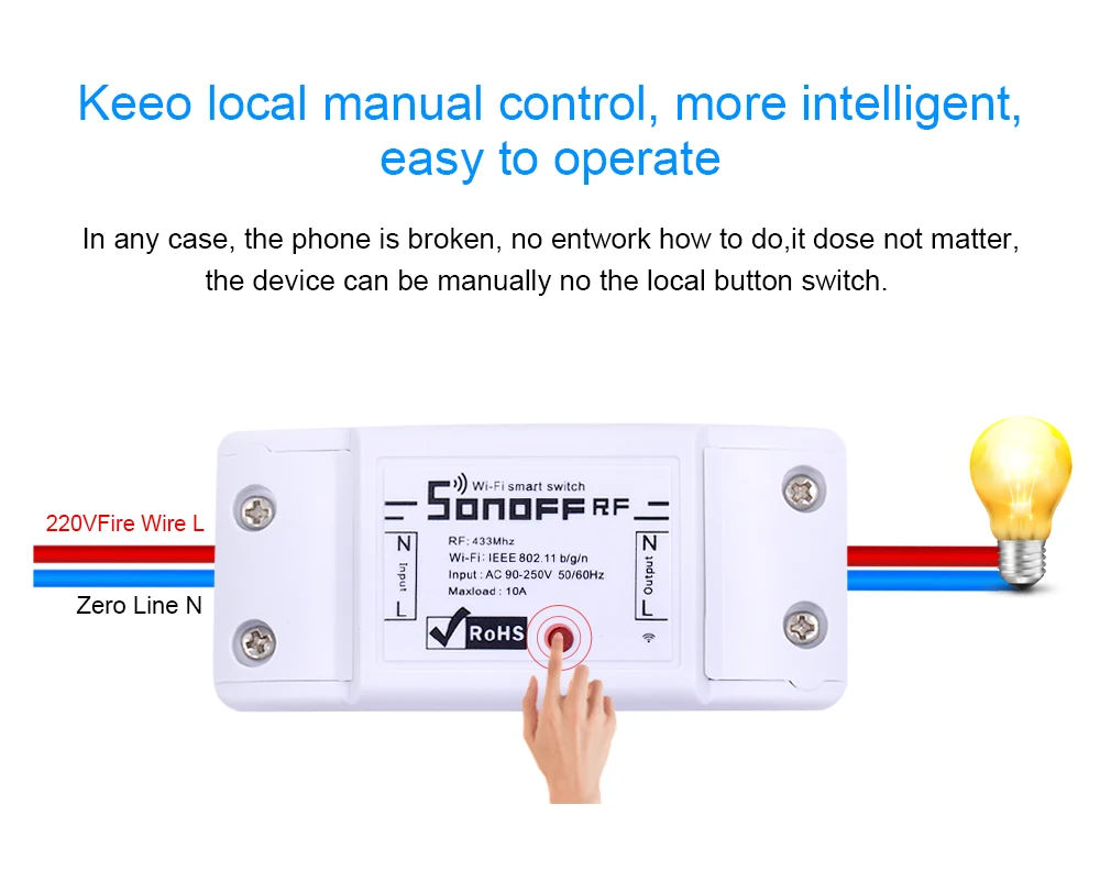 Интеллектуальный выключатель света SONOFF RF интеллектуальная Автоматизация дома, Wi-Fi, Беспроводной выключатель дистанционного управления таймер Сделай Сам от сети переменного тока 90-250V 220V 433 МГц приложение Ewelink