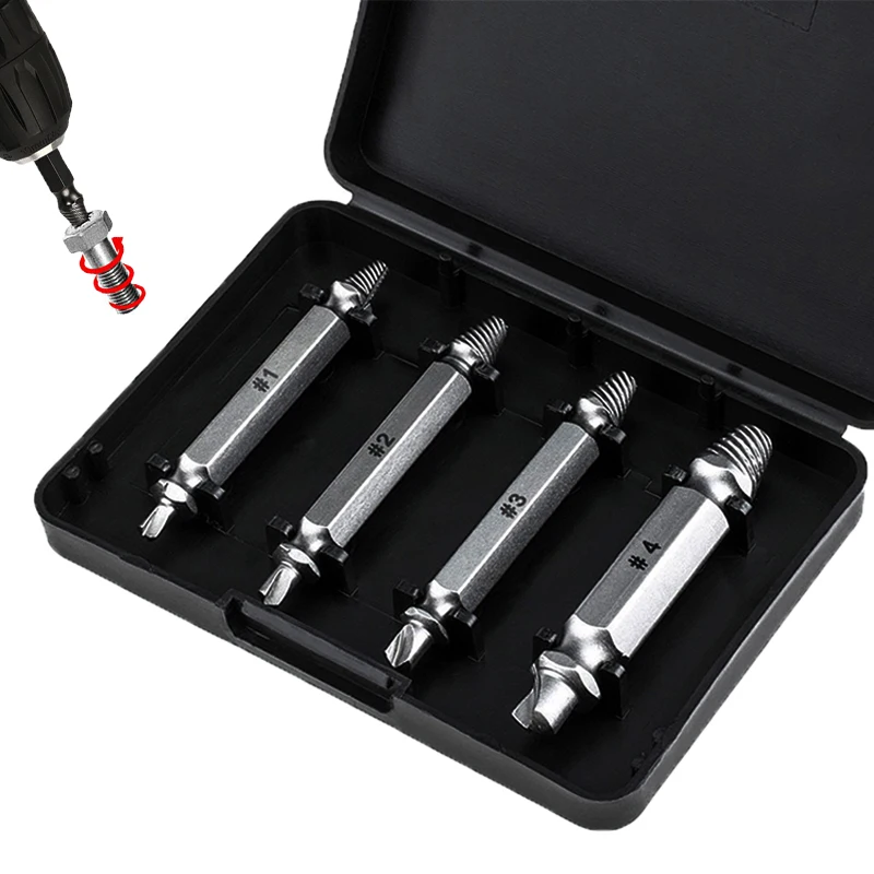 

4pcs Easy out Bolt Stud Stripped Screw Remover Tool Damaged Screw Extractor Drill Bits Guide Set Broken Speed Out