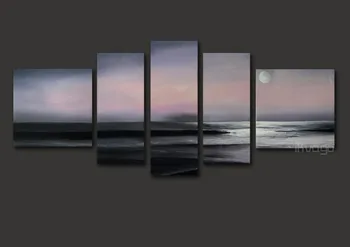 

Top Grade 100% hand painted Wall Art Sea White Full Moon Night Home Decoration Abstract Landscape Oil Painting on Canvas 5 pcs