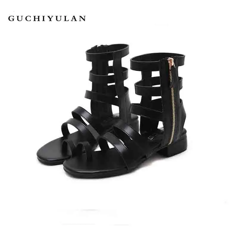 

2018 New Design women sandals gladiator genuine leather Flats Fashion Style Ladies Black leather slippers Slip On Beach Sandals