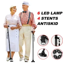 led light old man folding trekking poles T-handle man hiking poles cane walking stick for elders bastones para ancianos