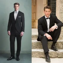 Черные костюмы с одной пуговицей(куртка с бабочкой), высокое качество, модные формальные костюмы для мужчин, куртка с заостренным отворотом, 3 предмета