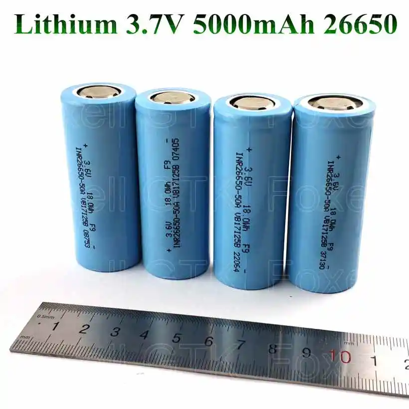 4 pcs 26650 3.7v 5000mah rechargeable li-ion battery 5Ah accu Lithium lipo cell high capacity 10A pilas 26650 diy pack power ban (3)