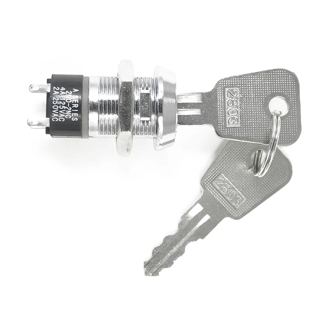 

HHTL-4A/125V 2A/250V AC 4 Terminals On Off Tubular Key Lock Switch Silver Tone
