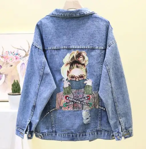 

Korean Holes Denim Jacket Women Spring Autumn Loose Jeans Jacket Female Student Casual Short Denim Coat Femme Big size Outerwea