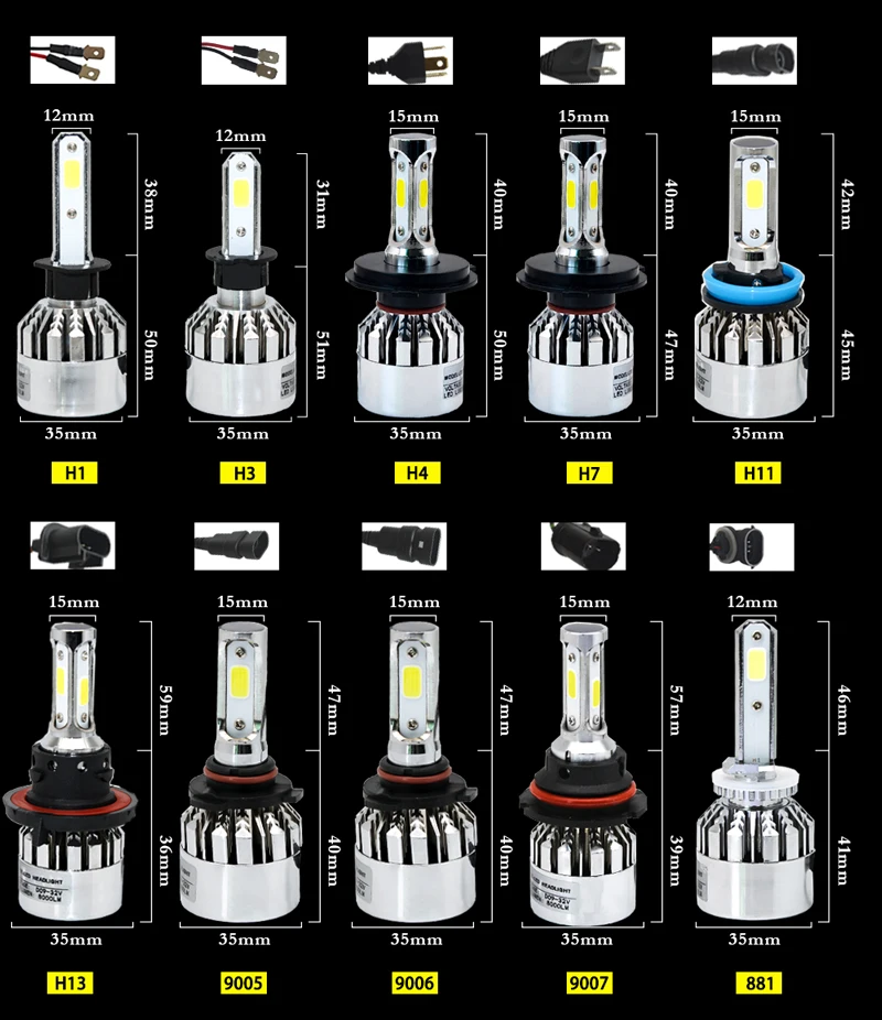 2 шт. 8000LM H4 светодиодный лампы H7 светодиодный H1 H11 H3 H8 H27 HB3 9005 HB4 9006 H13 9007 881 автомобилей головной светильник 72 Вт 6500 к автомобиля светильник 12V для автомобильных фар