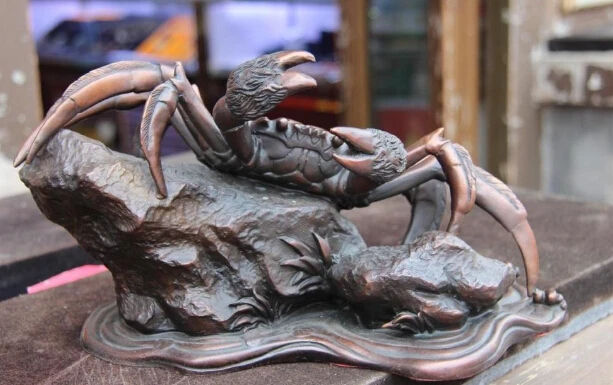 

Chinese Copper Bronze Lucky Wealth crab crabs Crabapple Climbing Rock art Statue