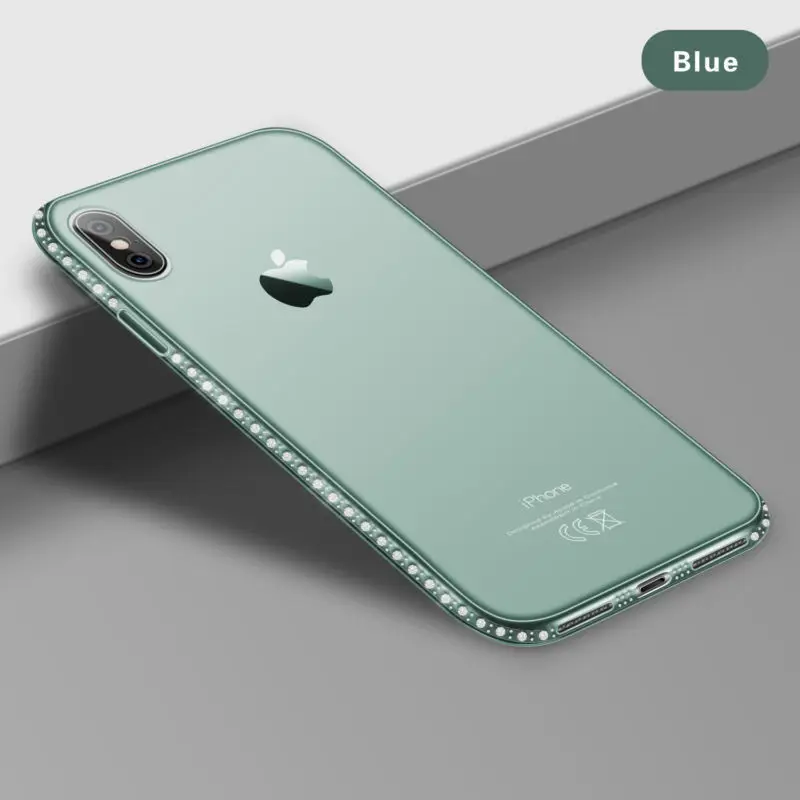 Прозрачные блестящие стразы, мягкий чехол для iPhone XS MAX XR X 8 7 6S 6 Plus 5 5S SE, блестящий прозрачный чехол из ТПУ для телефона s - Цвет: Blue