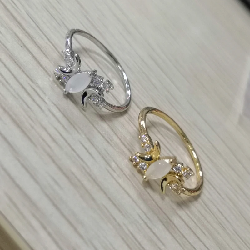 Новое модное Трендовое кольцо с лунным камнем, геометрическое ювелирное изделие для женщин, Серебряное/розовое золото, кольца для женщин, обручальное кольцо A4J679