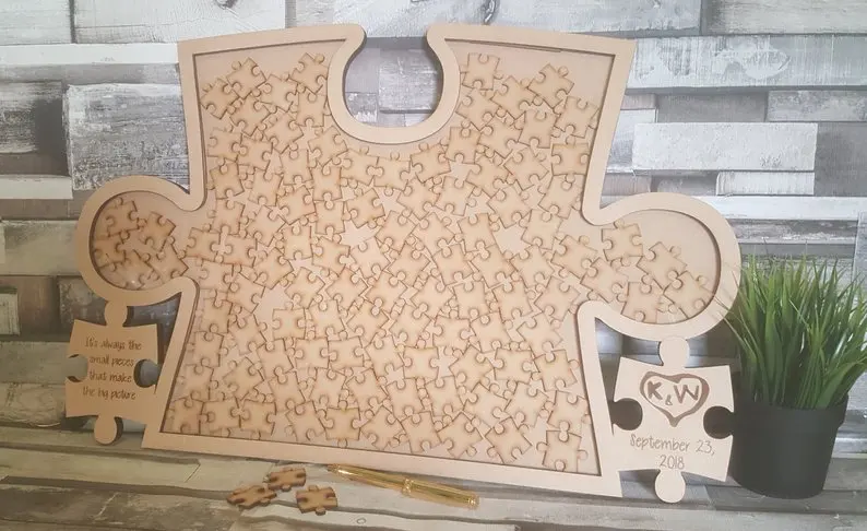 

Wedding Puzzle Guest Book, Jigsaw Drop Box, Jigsaw Puzzle Drop box, Guest Book Alternative, Jigsaw Guest Book. Wooden Guestbook