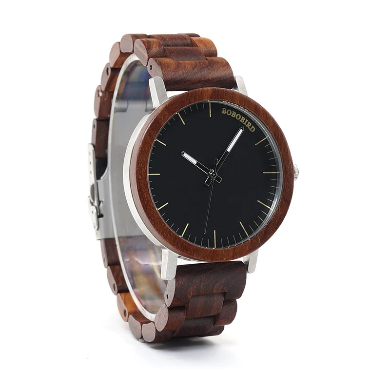 BOBO BIRD WM16 2017 Newest Brand Design Rose Wooden Watch for Men Cool Metal Case Wood Strap Quartz Watches Luxury Unisex Gift