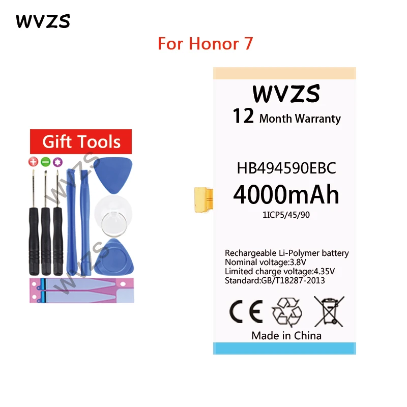 Wvzs 4000 мАч литий-полимерный аккумулятор Батарея HB494590EBC для huawei Honor 7 Glory PLK-TL01H ATH-AL00
