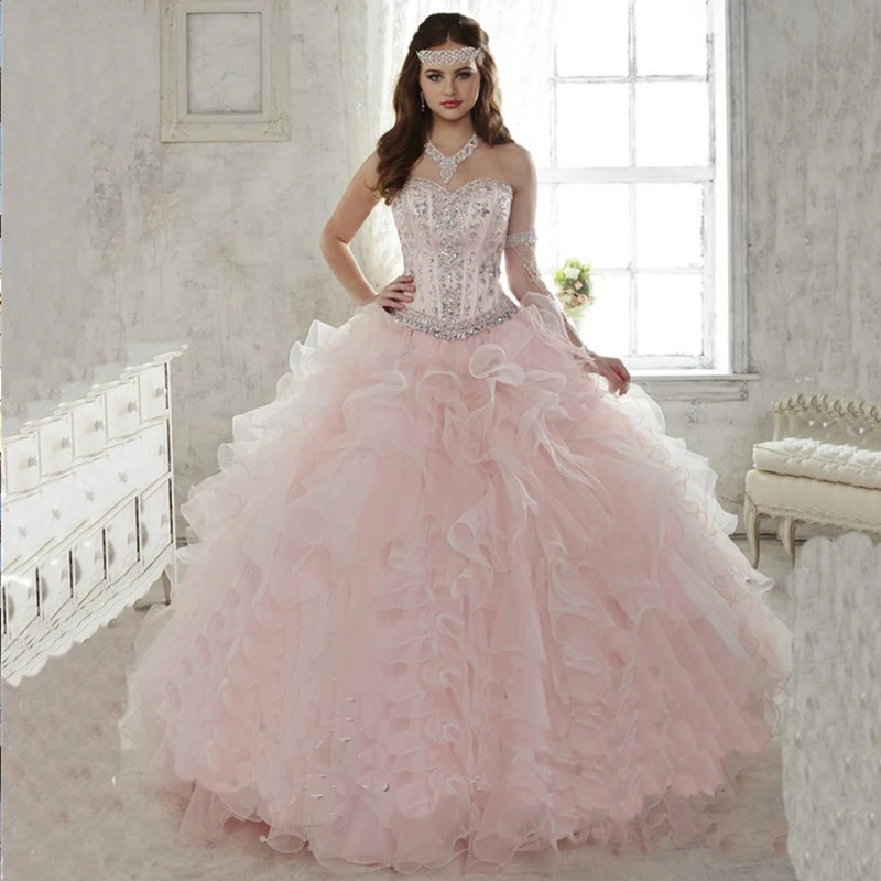 2016 Hot Light Pink Quinceanera Dress Ball Gown Sweetheart Detachable