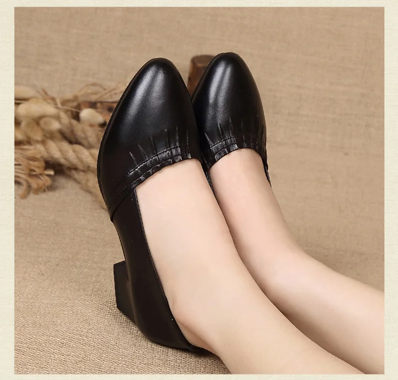 Офисная Женская обувь из натуральной кожи; женская обувь на высоком каблуке; коллекция года; сезон весна-лето; черные повседневные женские туфли на квадратном каблуке 4 см; A1173
