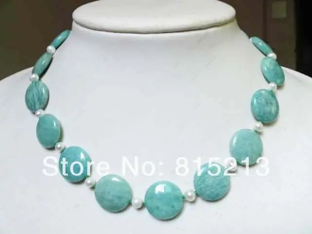 

ddh001221 amazonite necklace 18mm flat round beads mixed white pearl 28% Discount (A0430)