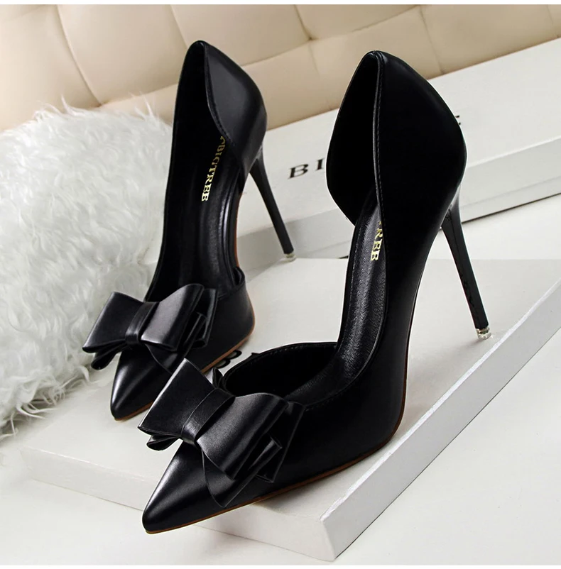 Women's Pumps Womens High Heels Shoes Butterfly-knot Slip-On Sexy Women High Heels Shoes Brand Party Women Pumps Yellow Size 8 (2)