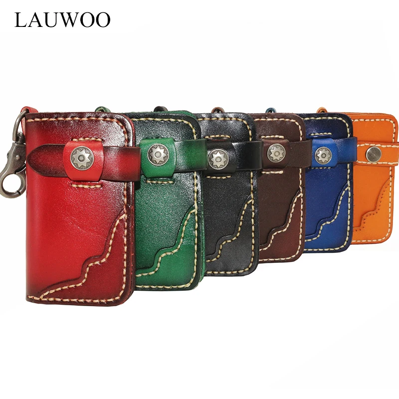 LAUWOO Brand designer Men genuine leather Key wallet Vintage Men retro