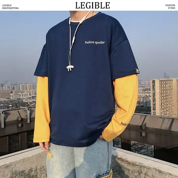 

LEGIBLE Hip Hop Men Hoodies Casual Patchwork Hoodies Men Loose Streetwear Sweatshirts Harajuku Letter Printed Pullover Men