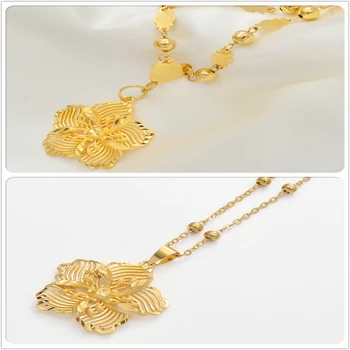 

Anniyo Gold Color Flower Pendant Ball Beads Necklaces for Women Girls Flowers Jewelry Birthday Gifts #001236