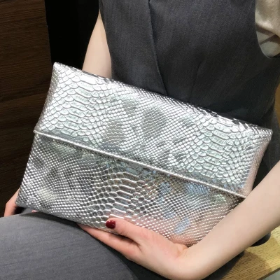 Клатч складной конверт сумка женский в европейском и американском стиле, с рисунком под змеиную кожу рук дикий вечерние сумочки Прямая F47 - Цвет: Silver