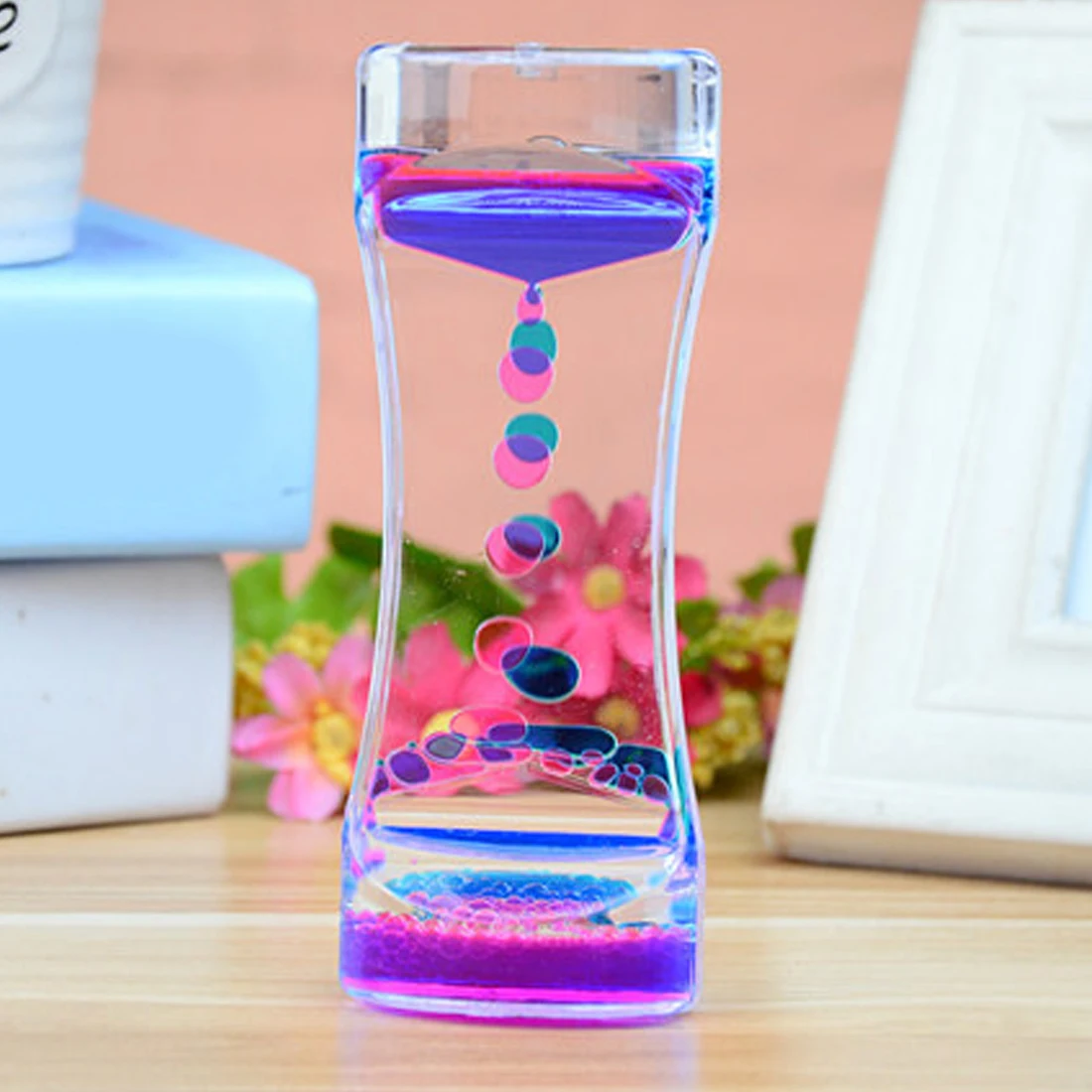 

Newest Floating Color Mix Illusion Timer Liquid Motion Visual Slim Liquid Oil Glass Acrylic Hourglass Timer Clock
