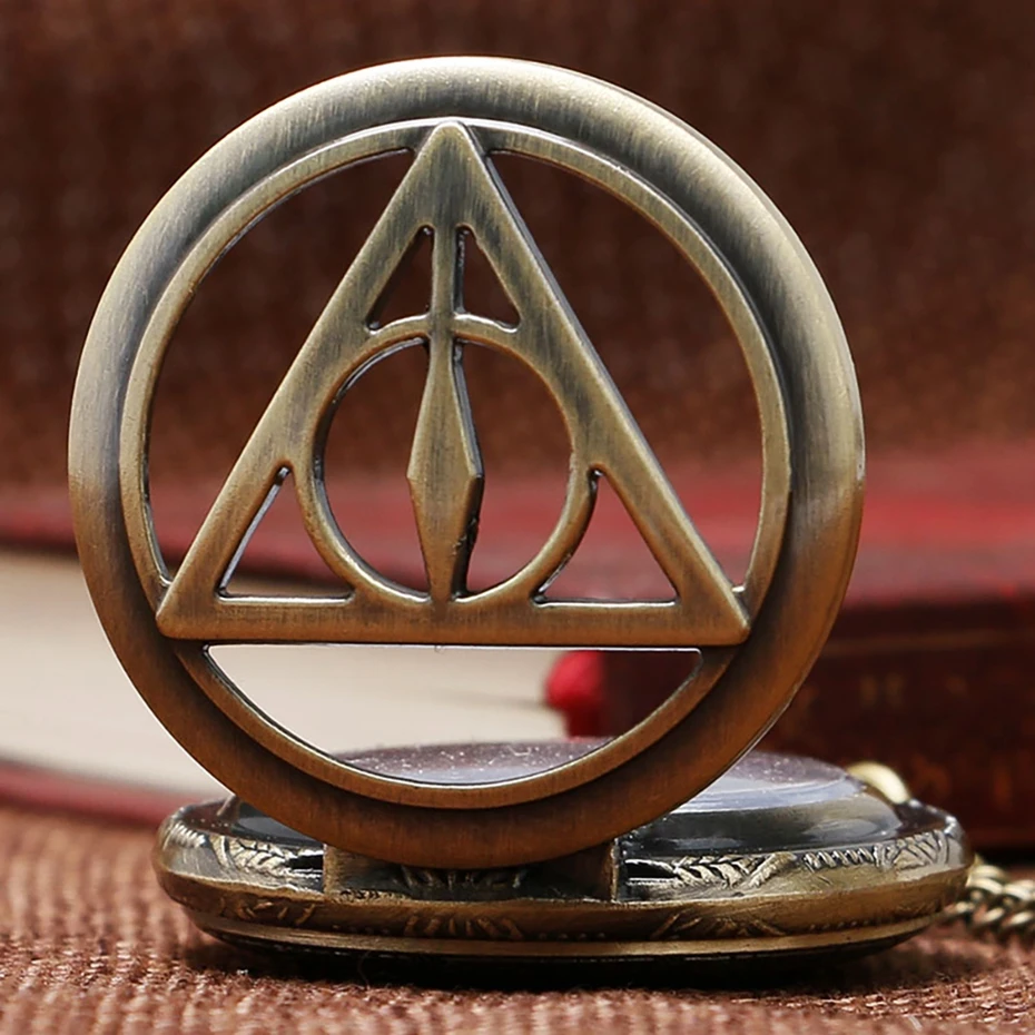Bronze Retro Triangle The Deathly Hallows Lord Analog Harry Potter Quartz Pocket Watch Men Women Children Necklace Birthday Gift 2018 2019 (16)