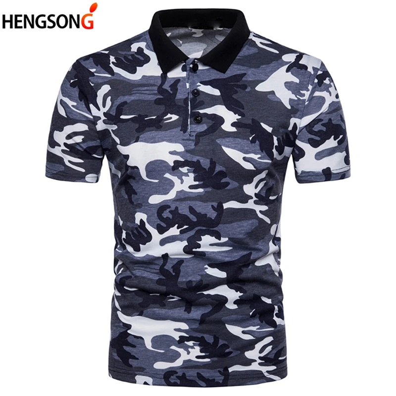 New Summer Fashion Men's Polo Shirt Camouflage Shirt Slim Short Sleeve ...