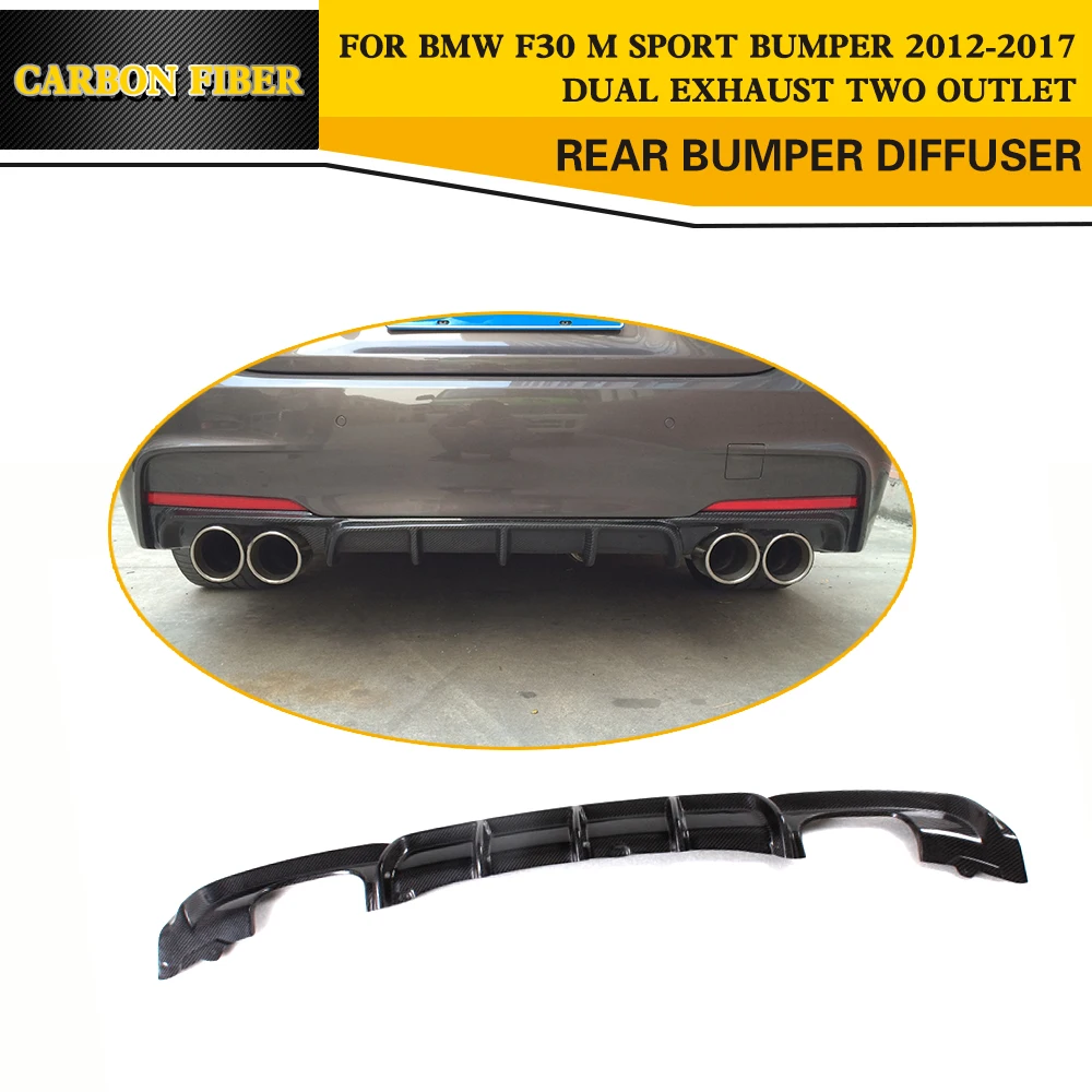 

Carbon Fiber Auto Rear Diffuser spoiler Lip for BMW 3 Series F30 M Sport Bumper 12-17 dual exhaust two outlet Black FRP