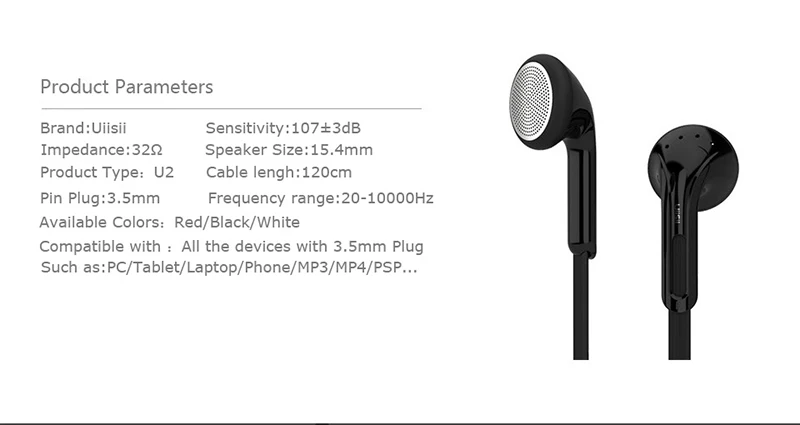 UiiSii U2 Music Stereo In-ear Earphone Headphone 1.2m Wired Noise Cancelling with Microphone Earphones  for Smart Mobile Phone (22)