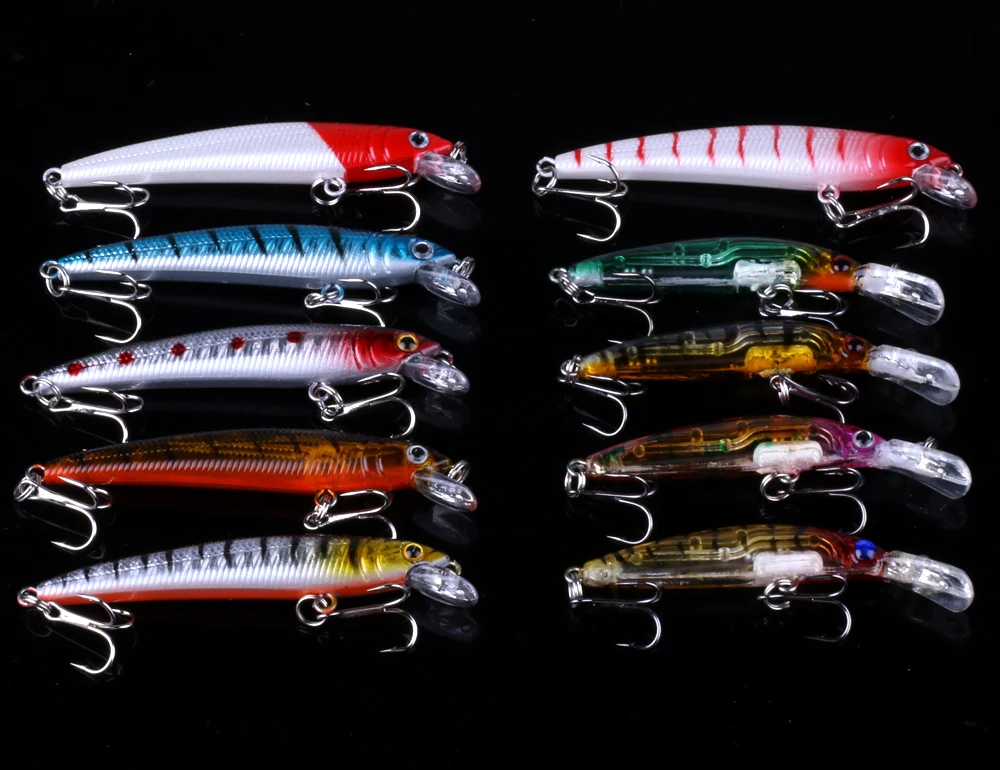 Iscas de Pesca Isca e Isca Hengjia Lote 8 Modelos Minnow Manivela Lápis Dura Cores Wobblers Pesca Equipamento Atacado 56 Pçs - 4 Iscas artificiais
