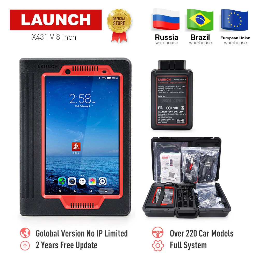 Launch X431 V 8 version Bluetooth/Wifi Auto Diagnostic Tool Full System X-431 V 8 inch Scanner Multi-Language 2 year free update