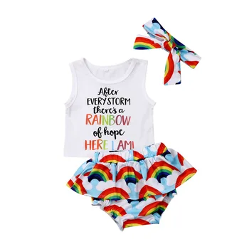 

Pudcoco 3pcs Newborn Baby Boy Girls 0-24M Summer Clothes Vest Shirt+Shorts Rainbow Outfits Set