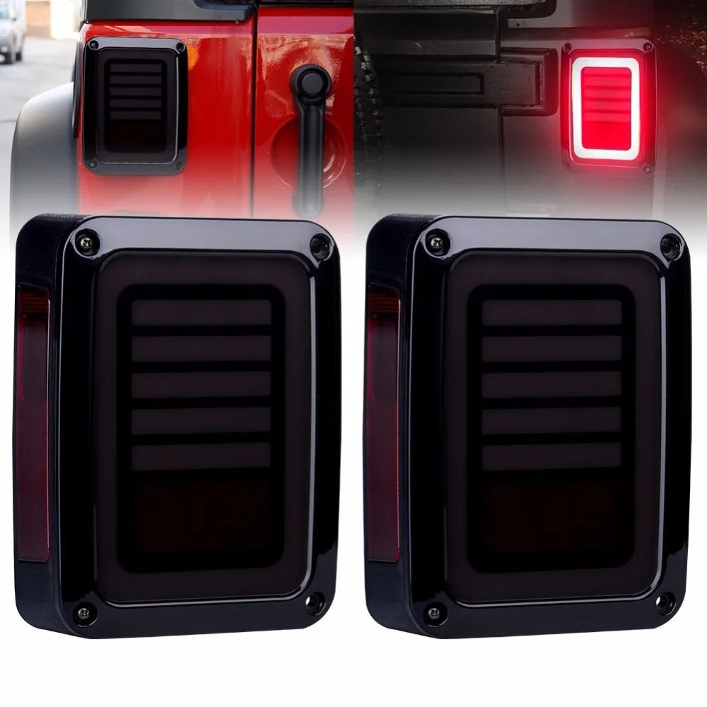 Upgraded Smoked LED Tail Lights for 07-17 Jeep Reverse Light Turn Signal Lamp Running Lights for Jeep Wrangler JK, 2 Years Warranty