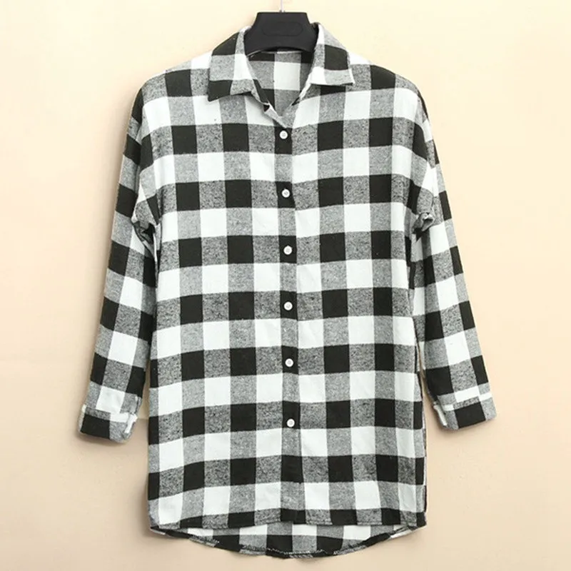Kopen Oversized 2018 Voorjaar Nieuwe Vrouwen Shirts Tops Vintage Batwing Lange Mouwen Kraagvorm Blouses Casual Katoen Plaid Blusas