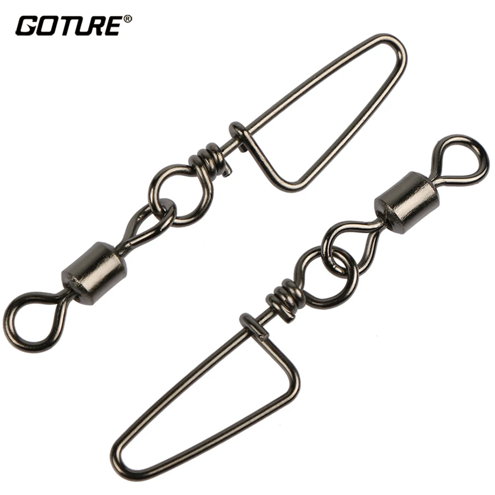 

Goture 200pcs/bag Fishing Swivel Rolling Swivel with Coastlock Snap Size 6, 4, 2 Hook Lure Connector Terminal Fishing Tackle