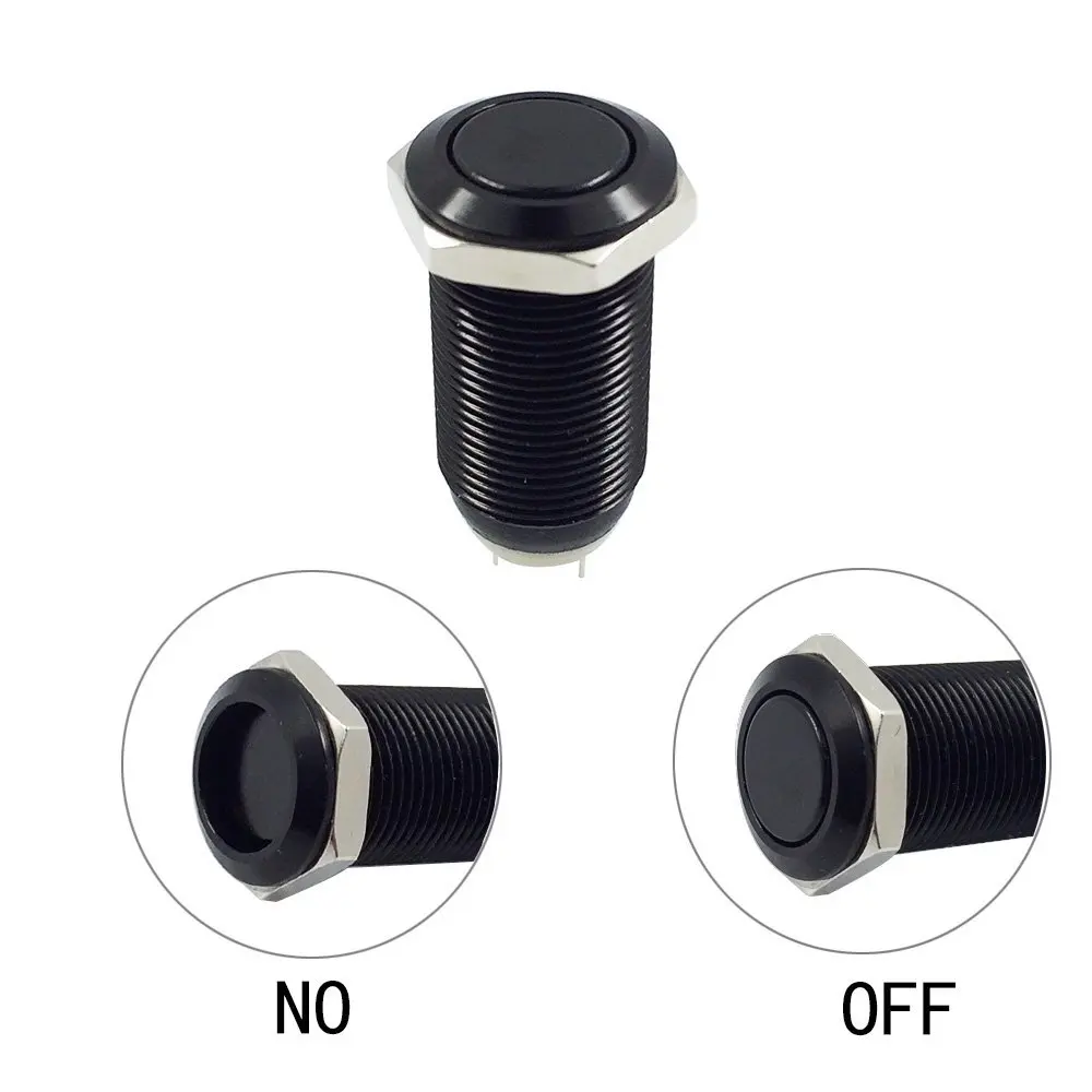 

12mm 1/2" Black Shell Metal Self-locking Latching Push Button Switch 2A/36DC SPDT Industrial Car Switch