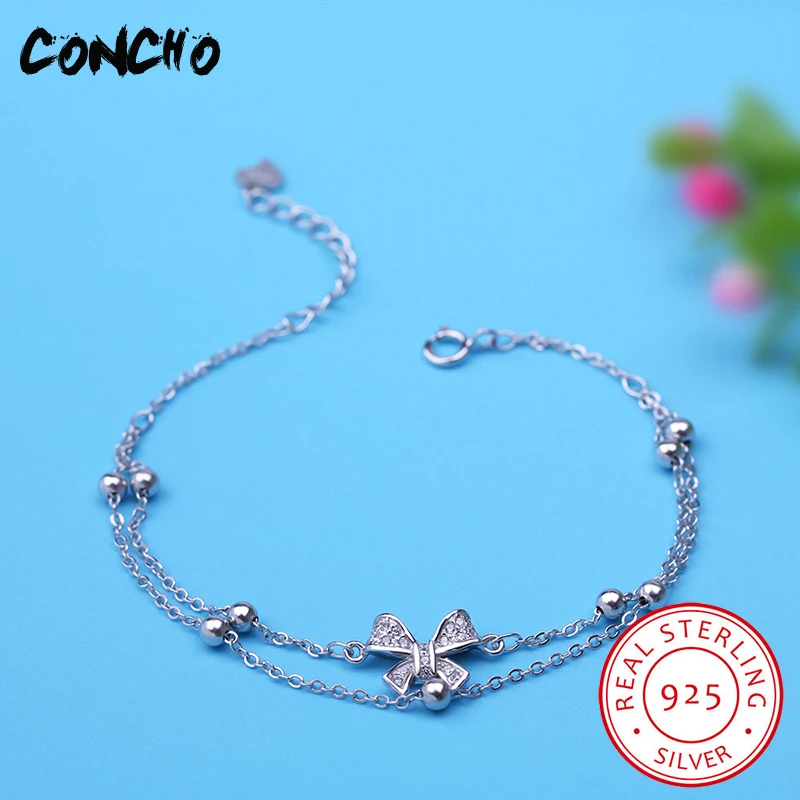 Кончо Jewelry 925 пробы серебро бантом циркон браслет для Для женщин Юбилей best подарок