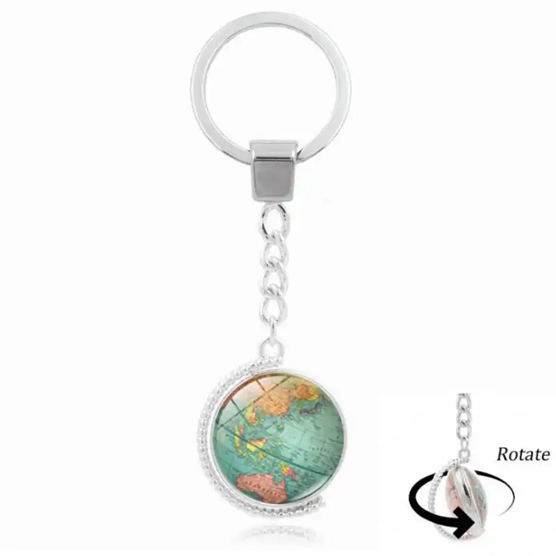 Модные земной шар карта брелок для Для женщин Для мужчин карта мира искусства стеклянный круглый купол Подвеска Брелок Серебряный Ключ Юве...
