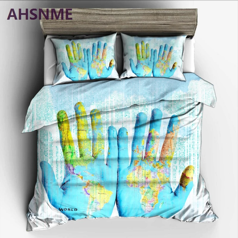 Ahsnme In The Hands Of A World Map Bedding Set Highdefinition Print Quilt Cover For Us Au Eu