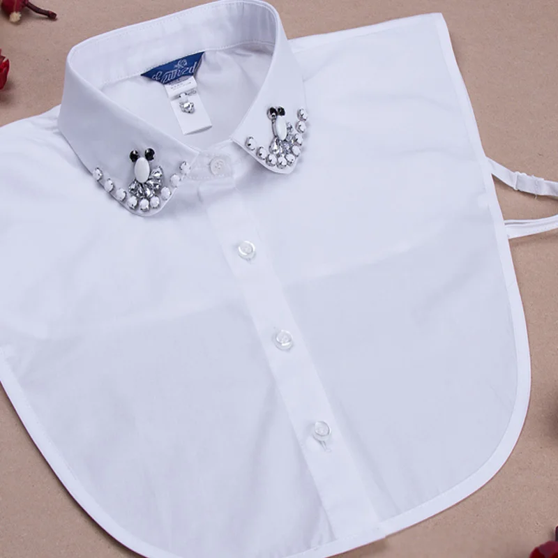 

Women Clothes Pearl Beaded ladies blouse solid Peter Pan Women Detachable Lapel Shirt Fake False Collar Choker Necklace
