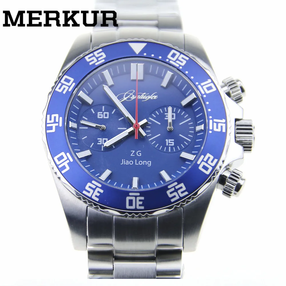 

Mens Seagull movement Chronograph Diver Pilot Watch 100M Mechanical Sapphire