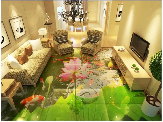 

3d photo wallpaper custom 3d flooring painting wallpaper murals Chinese style style 3 d floor painting brocade carp lotus wall