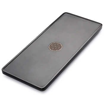 

newly listed heavy tea tray stone serving trays water draining pipe & ball Chinese black stone tea table boat creative drainage